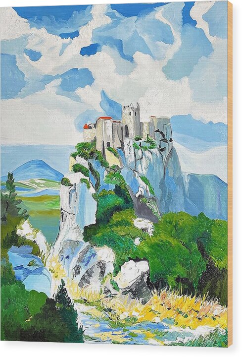 Castle on Rocky Cliff - Wood Print