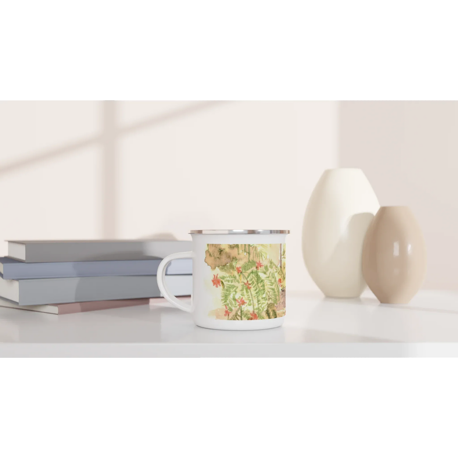 Mug en émail blanc 35 cl Jungle – Léger, vintage et résistant - Laure Leprince - Artiste Peintre