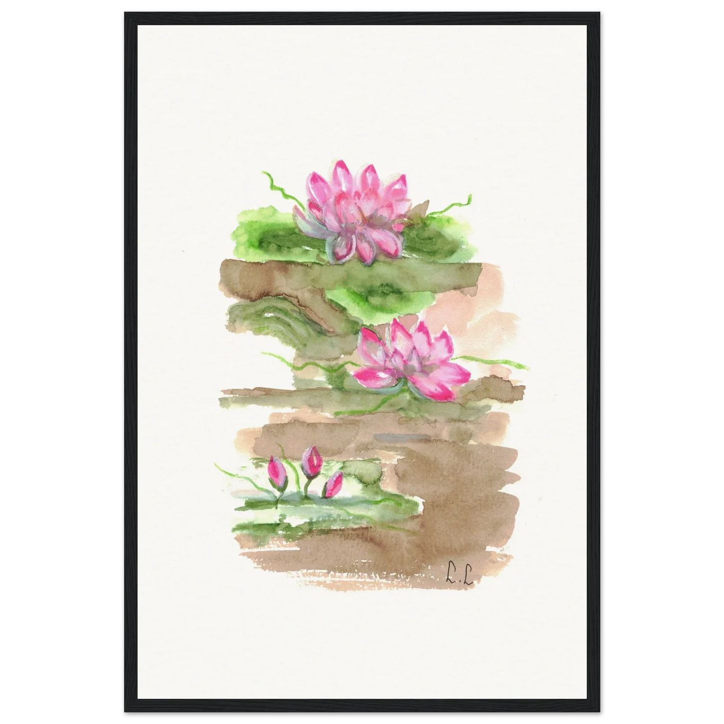 Affiche Encadrée Museum-Quality Matte Paper Wooden Framed Terrasses de lotus - Laure Leprince - Artiste Peintre