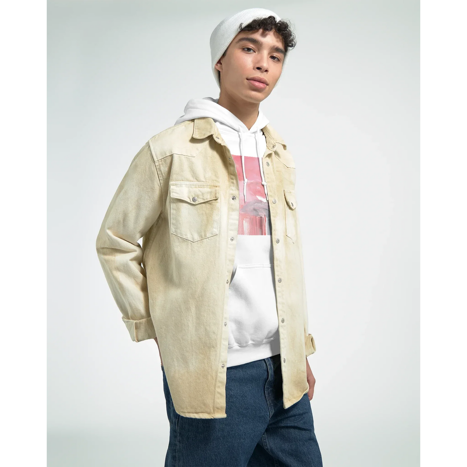 Sweat à capuche unisexe artistique Blush Cascade| Gildan® 18500 White - Laure Leprince - Artiste Peintre