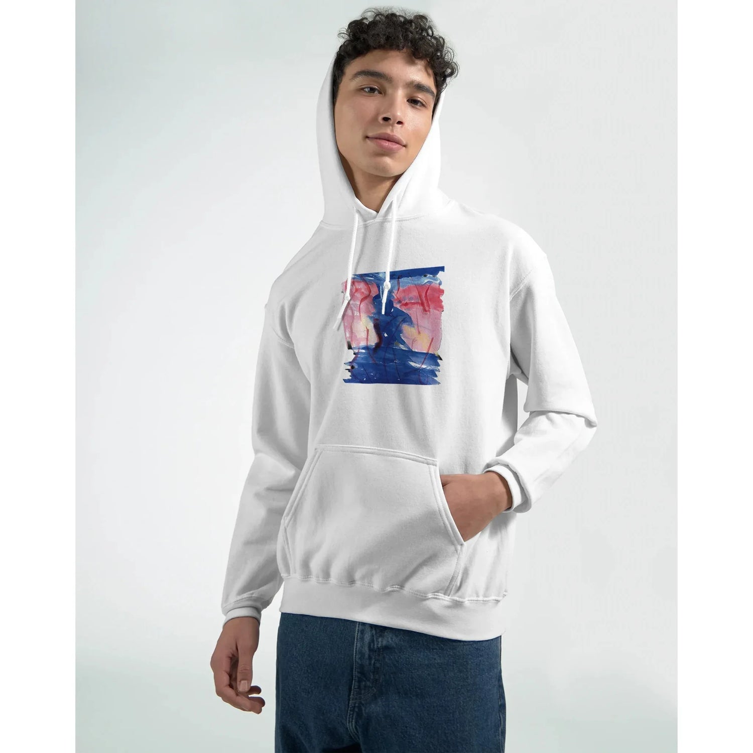 Sweat à capuche unisexe artistique Structure Carmine| Gildan® 18500 White - Laure Leprince - Artiste Peintre