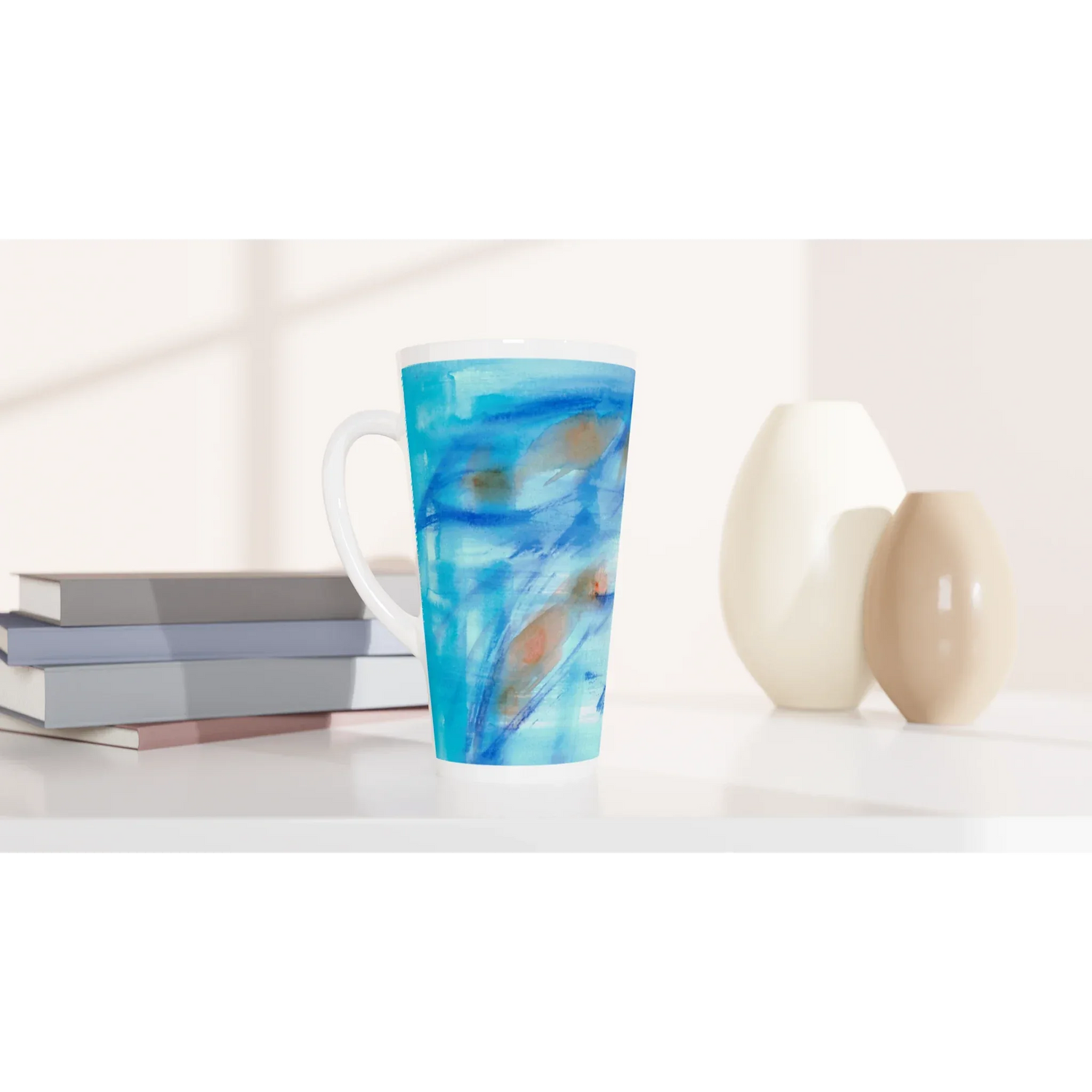 Mug à Latte en Céramique 500 ml Blue Sprouts – Élégant, durable et brillant - Laure Leprince - Artiste Peintre