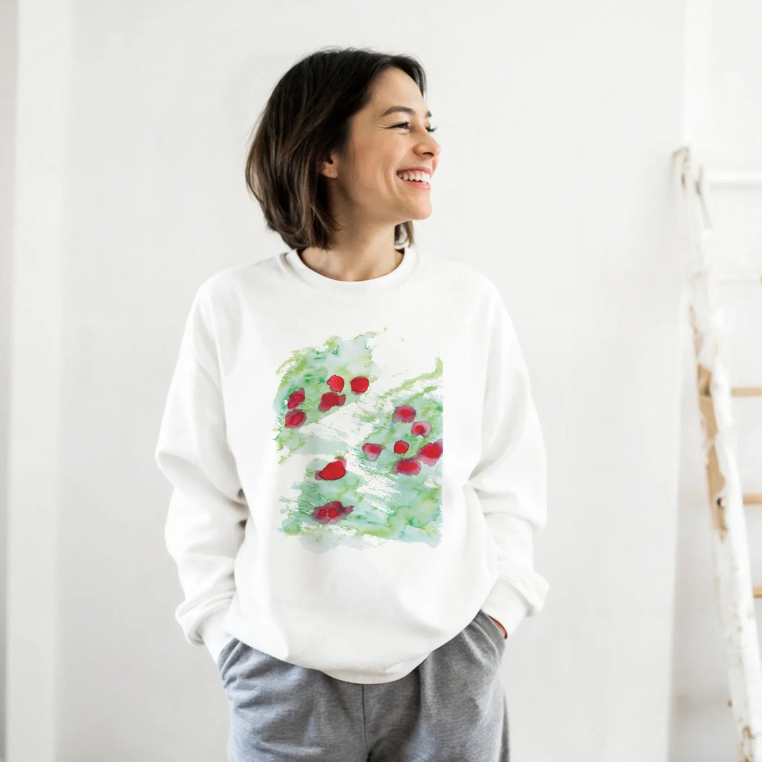 Sweatshirt Unisexe Classique Eclats rouges– Impression Artistique Multicolore | Premium Cotton Blend - Laure Leprince - Artiste Peintre