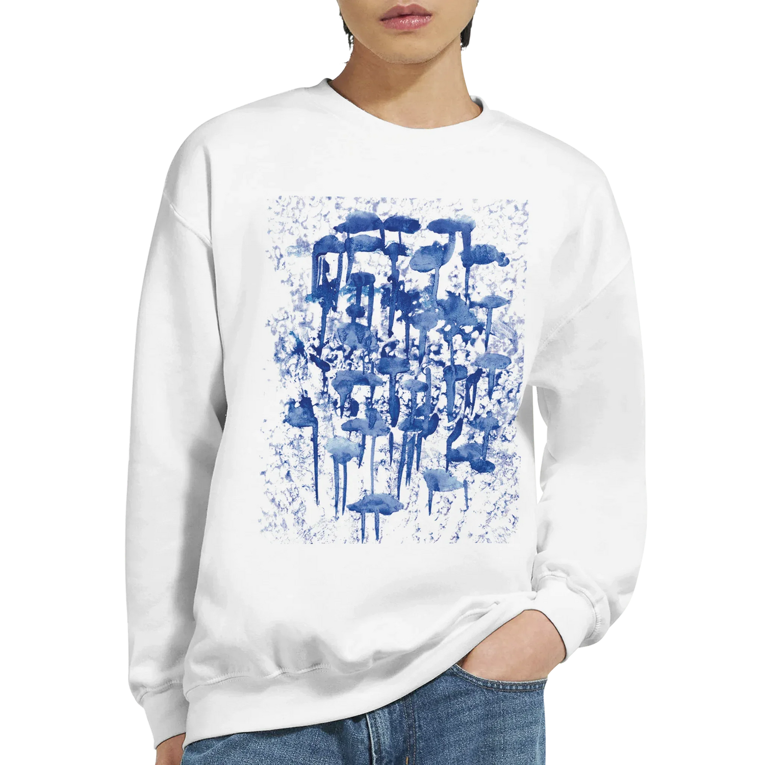 Sweatshirt Unisexe Classique Forêt Indigo – Impression Artistique Multicolore | Premium Cotton Blend - Laure Leprince - Artiste Peintre