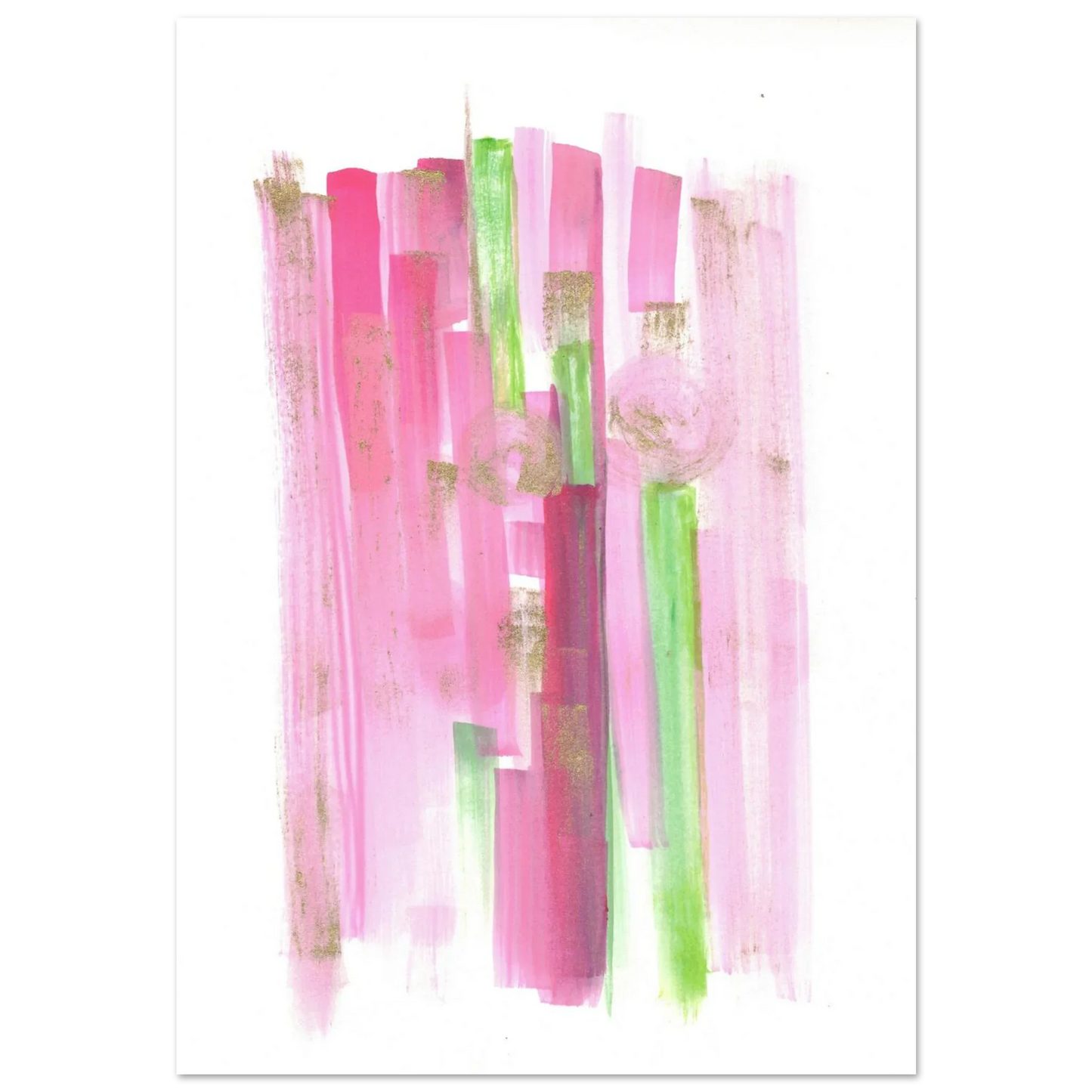 Abstract Pink & Green Watercolor Poster with Gold Flecks – Premium Matte Paper Print - Laure Leprince - Artiste Peintre
