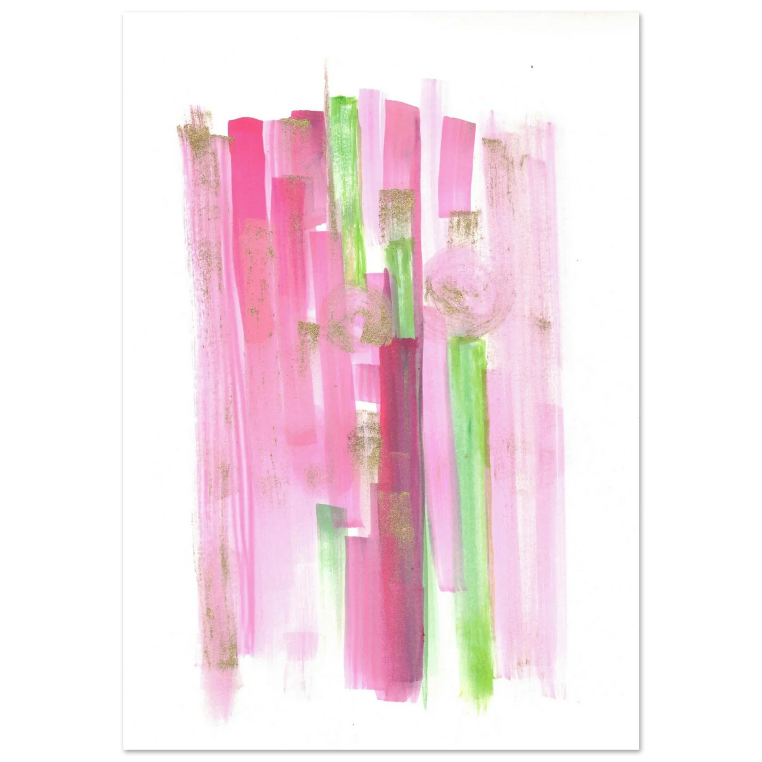 Abstract Pink & Green Watercolor Poster with Gold Flecks – Premium Matte Paper Print - Laure Leprince - Artiste Peintre