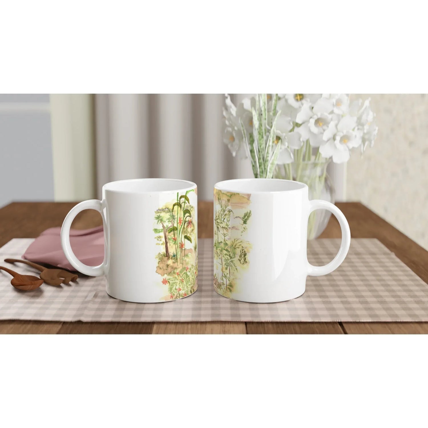 Mug en céramique blanche 325 ml Jungle – Élégance, sécurité et durabilité - Laure Leprince - Artiste Peintre