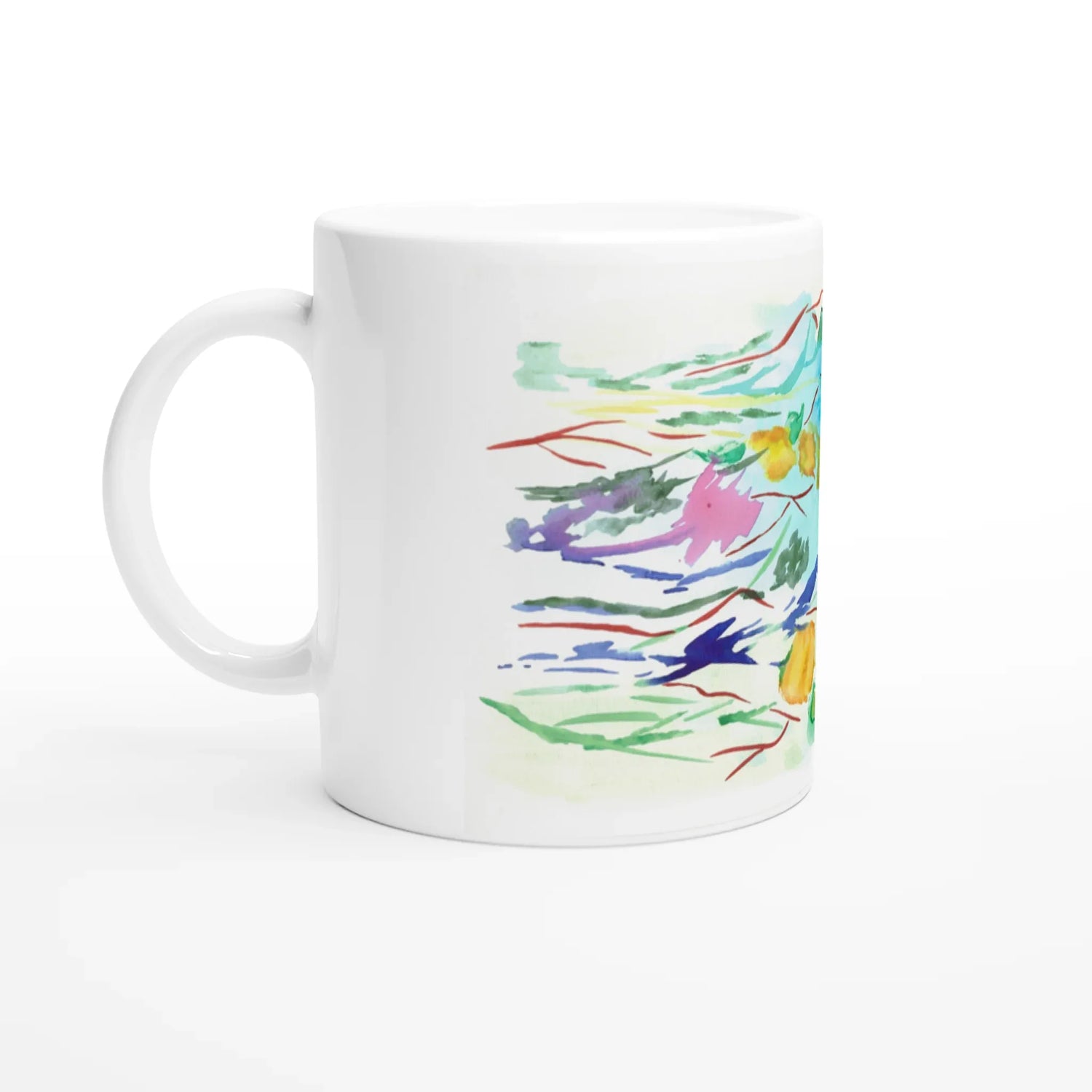 Mug en céramique blanche 325 ml Jardin Lumineux – Élégance, sécurité et durabilité - Laure Leprince - Artiste Peintre