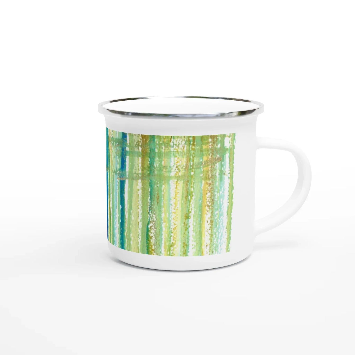 Mug en émail blanc 35 cl Trame – Léger, vintage et résistant - Laure Leprince - Artiste Peintre