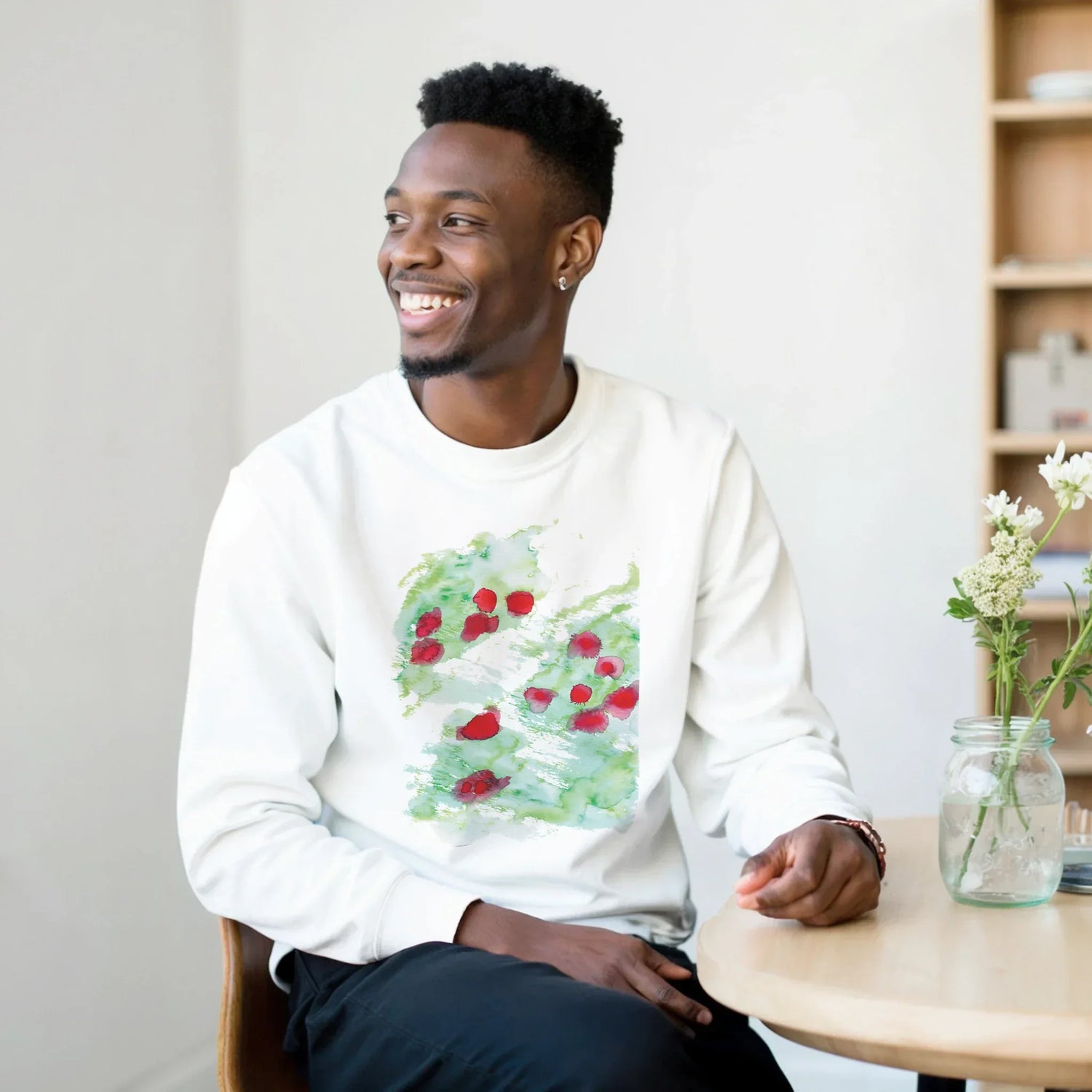 Sweatshirt Unisexe Classique Eclats rouges– Impression Artistique Multicolore | Premium Cotton Blend - Laure Leprince - Artiste Peintre