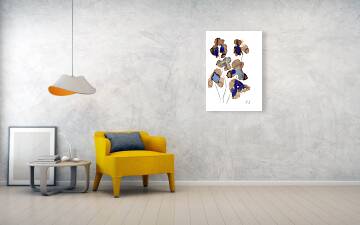 Iris sépia — Affiche  aquarelle abstraite bleu & brun