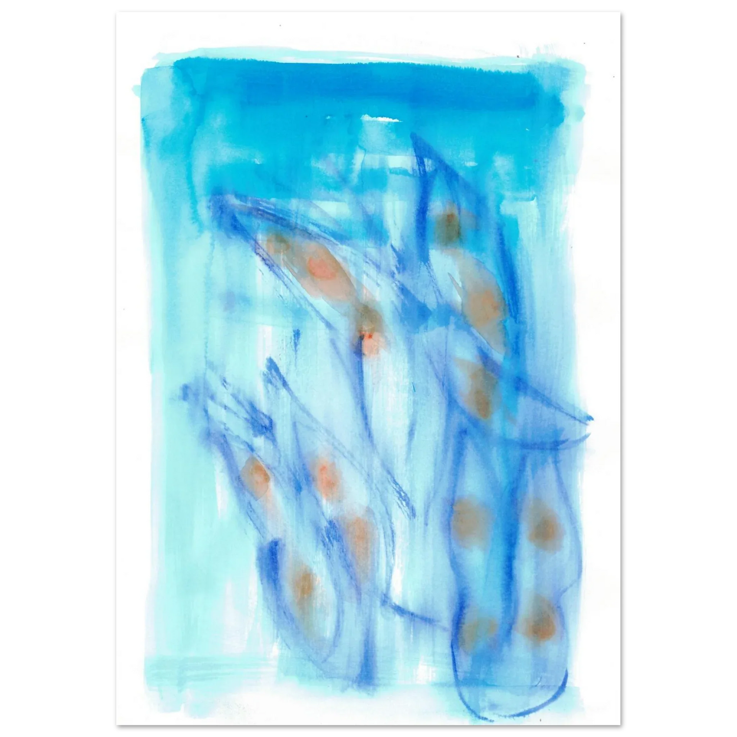 Abstract Aqua Flow Poster Premium Matte Paper Poster - Serene Watercolor Art for Your Home - Laure Leprince - Artiste Peintre