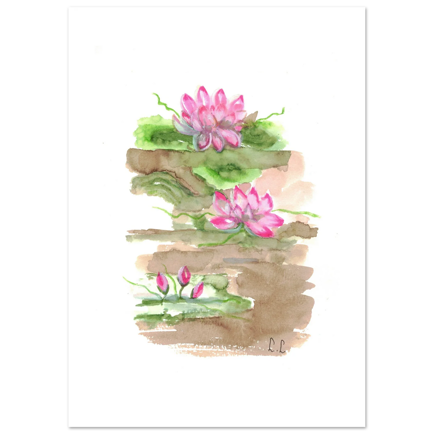 Affiche premium sur papier mat Terrasses de lotus – Art mural de qualité supérieure - Laure Leprince - Artiste Peintre
