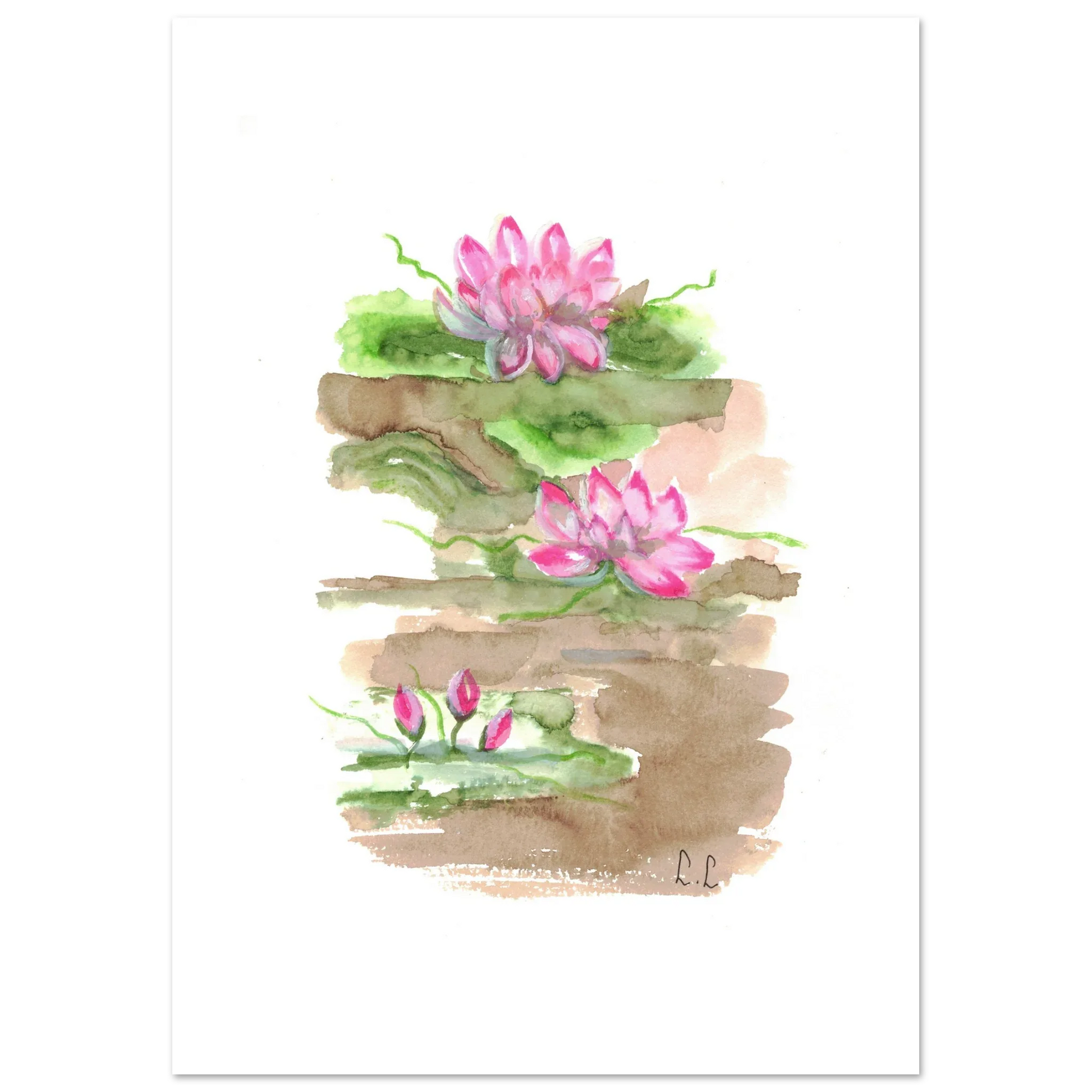 Affiche premium sur papier mat Terrasses de lotus – Art mural de qualité supérieure - Laure Leprince - Artiste Peintre