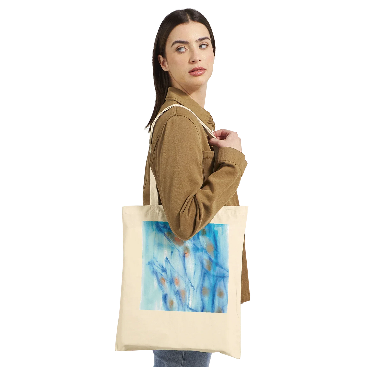 Premium Cotton Tote Bag - Wearable Art Blue Sprouts - Laure Leprince - Artiste Peintre