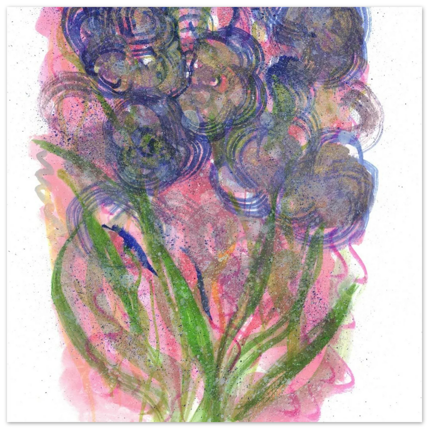 Abstract Floral Watercolor Poster: Radiant Blooms in Purple, Pink & Gold - Premium Matte Paper Art Print - Laure Leprince - Artiste Peintre