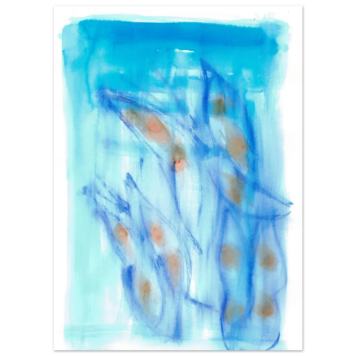 Abstract Aqua Flow Poster Premium Matte Paper Poster - Serene Watercolor Art for Your Home - Laure Leprince - Artiste Peintre