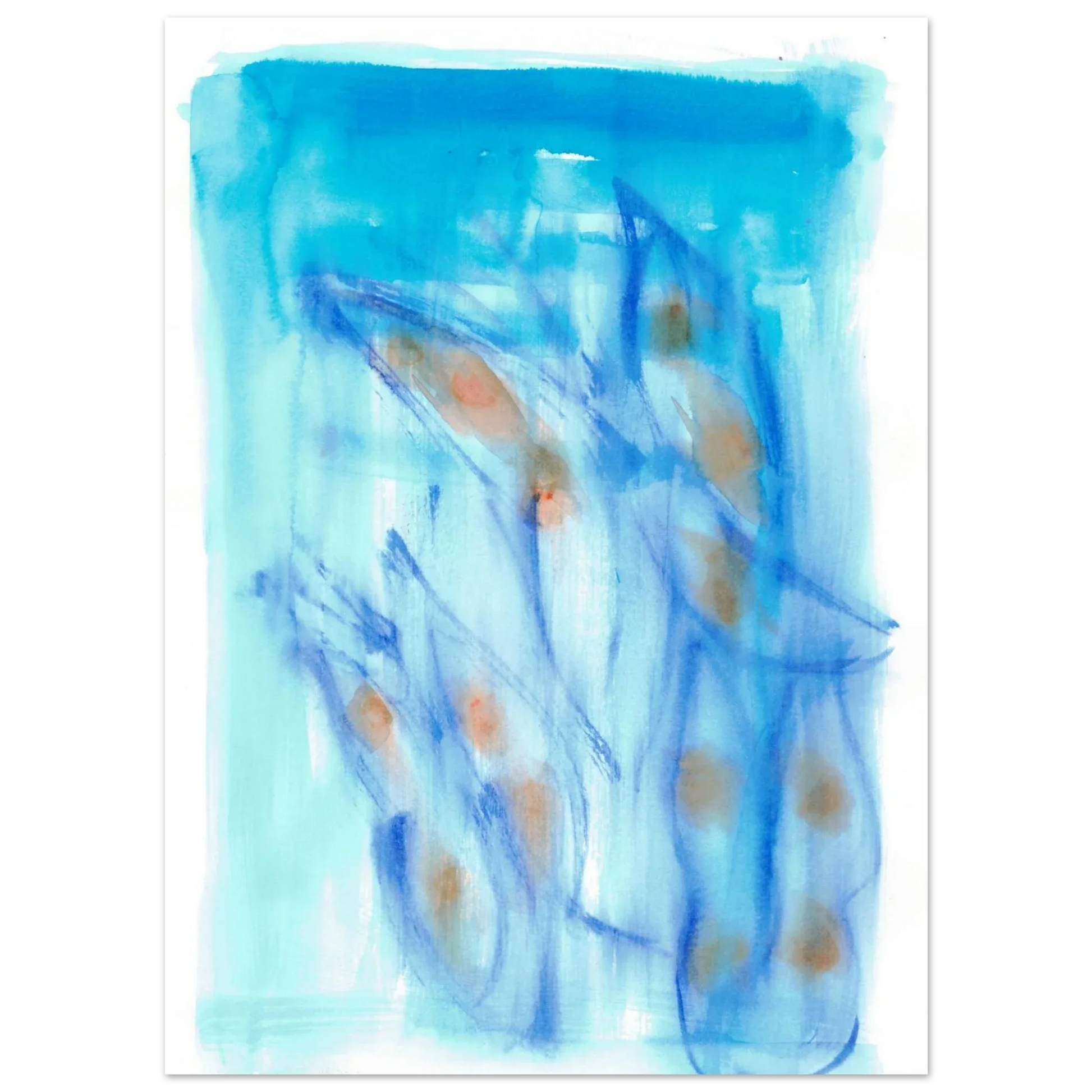 Abstract Aqua Flow Poster Premium Matte Paper Poster - Serene Watercolor Art for Your Home - Laure Leprince - Artiste Peintre