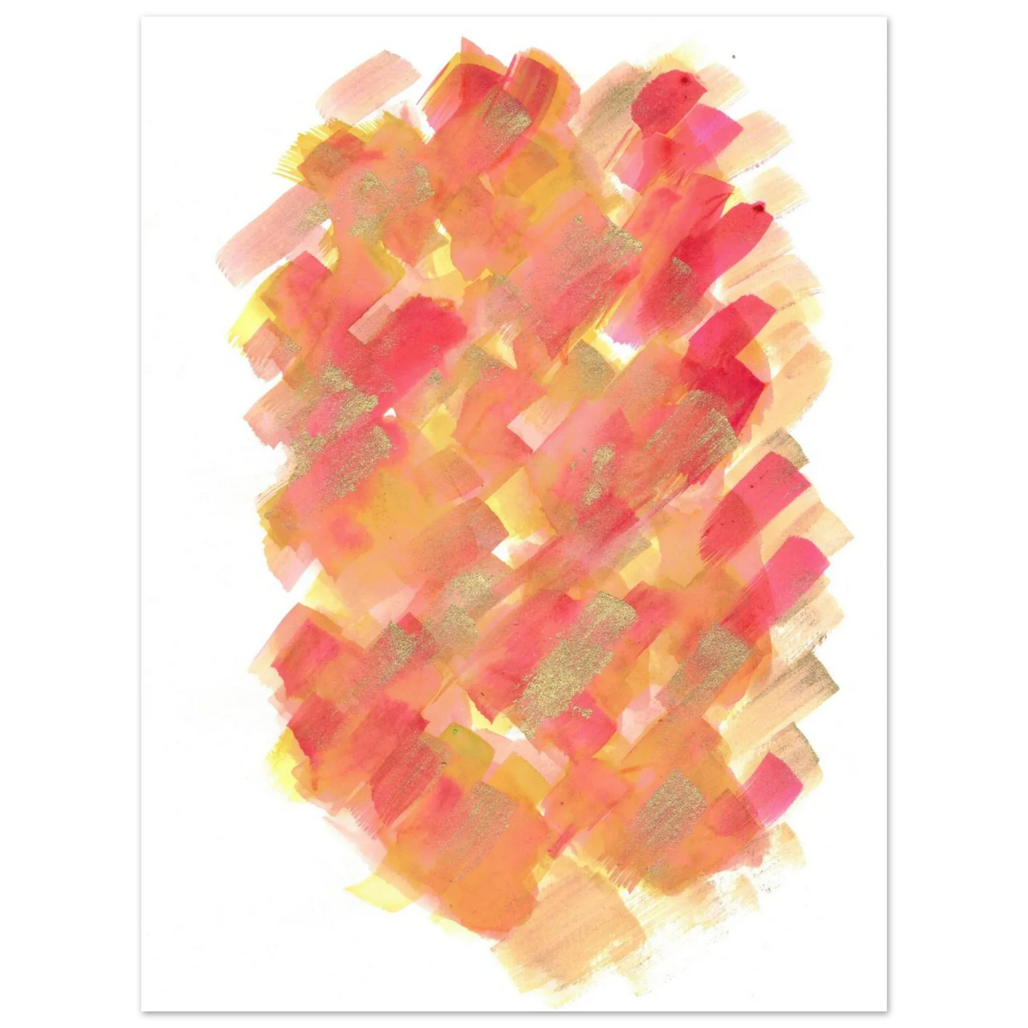 Abstract Golden Sunrise Watercolor Matte Poster - Warm Brushstrokes & Glimmering Accents - Laure Leprince - Artiste Peintre