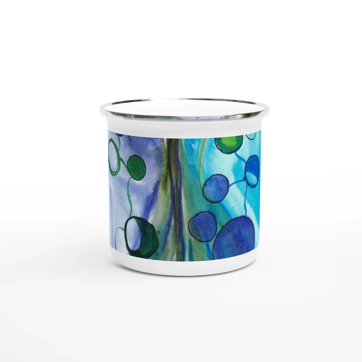 Mug en émail blanc 35 cl Ecosphères – Léger, vintage et résistant - Laure Leprince - Artiste Peintre
