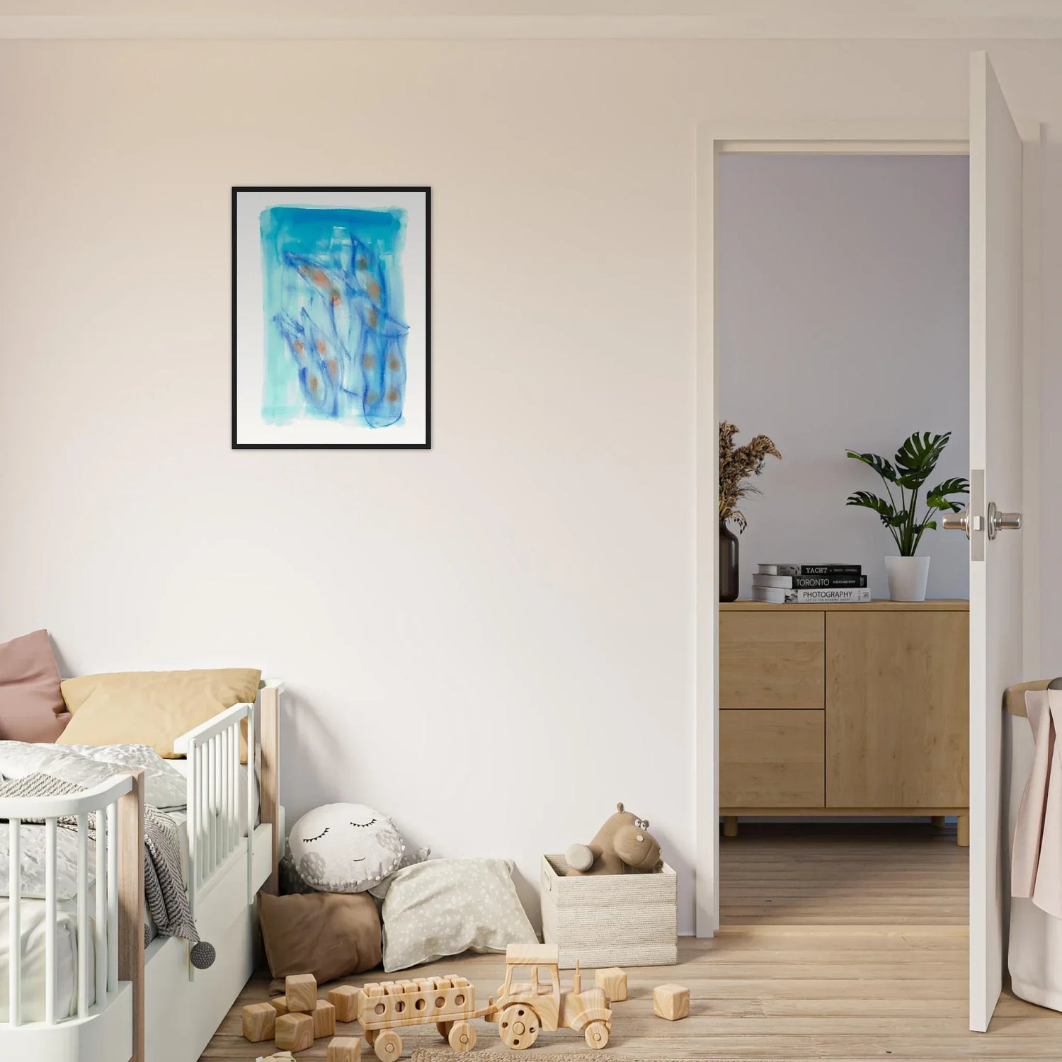 Affiche Encadrée Museum-Quality Matte Paper Wooden Framed Blue Sprouts - Laure Leprince - Artiste Peintre