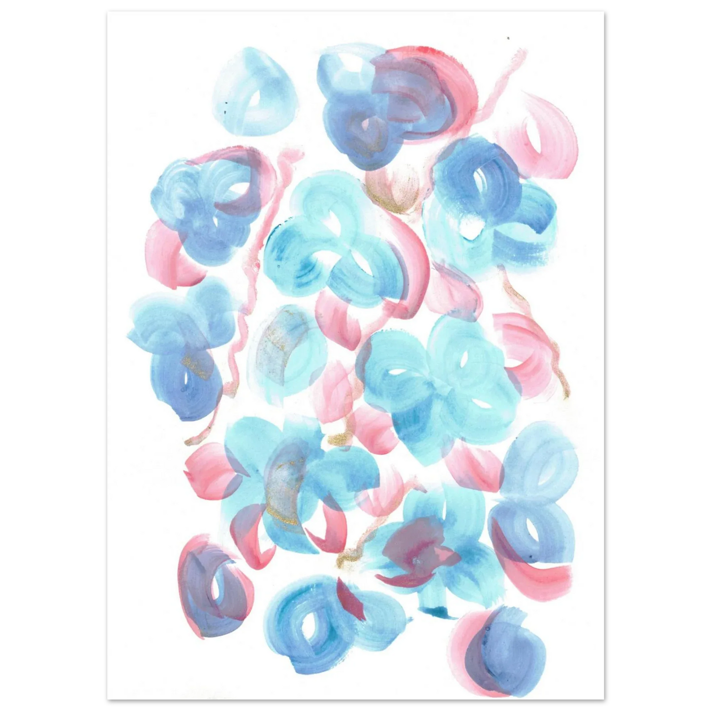 Abstract Floral Blush & Teal: Dreamy Watercolor Art Print on Premium Matte Paper - Laure Leprince - Artiste Peintre