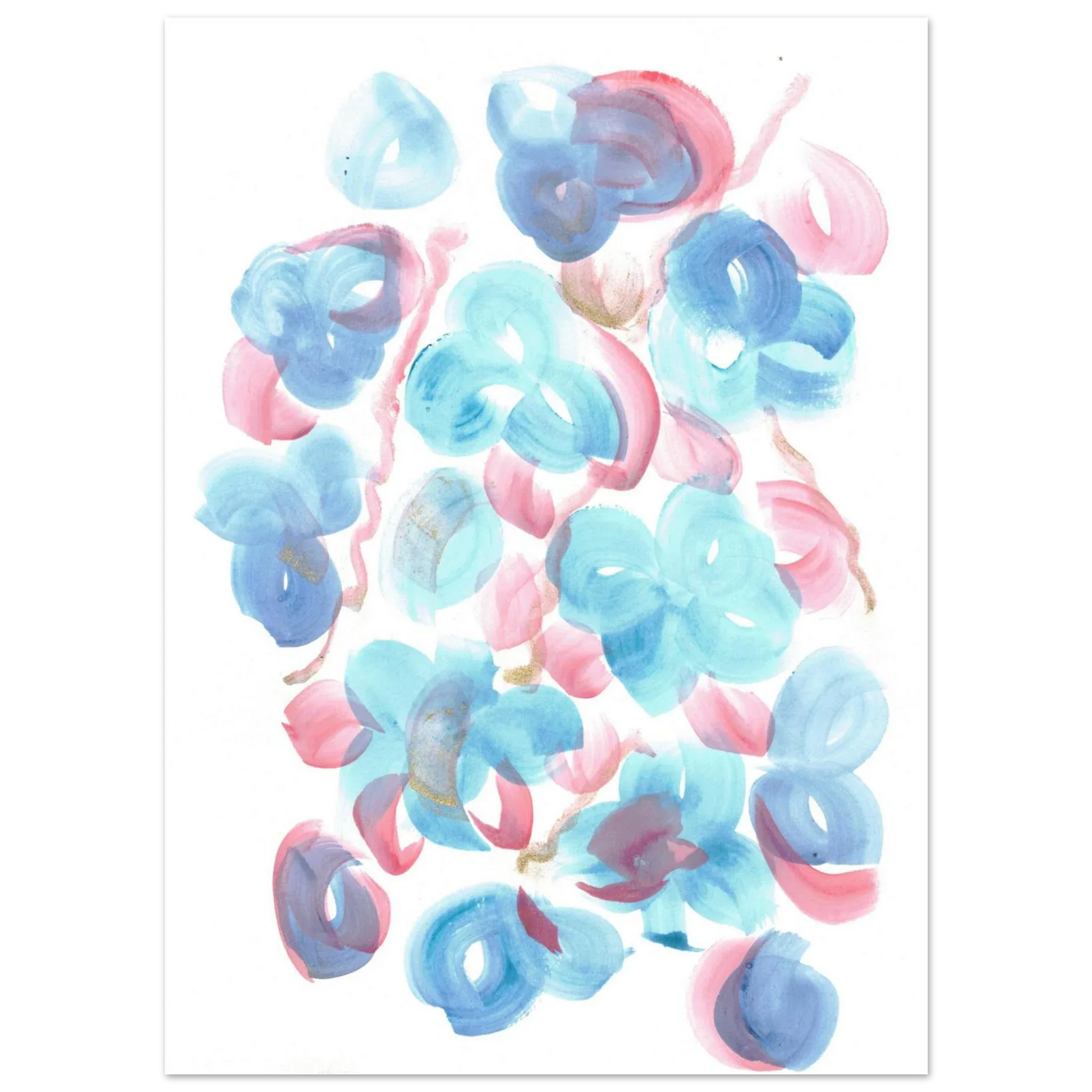 Abstract Floral Blush & Teal: Dreamy Watercolor Art Print on Premium Matte Paper - Laure Leprince - Artiste Peintre