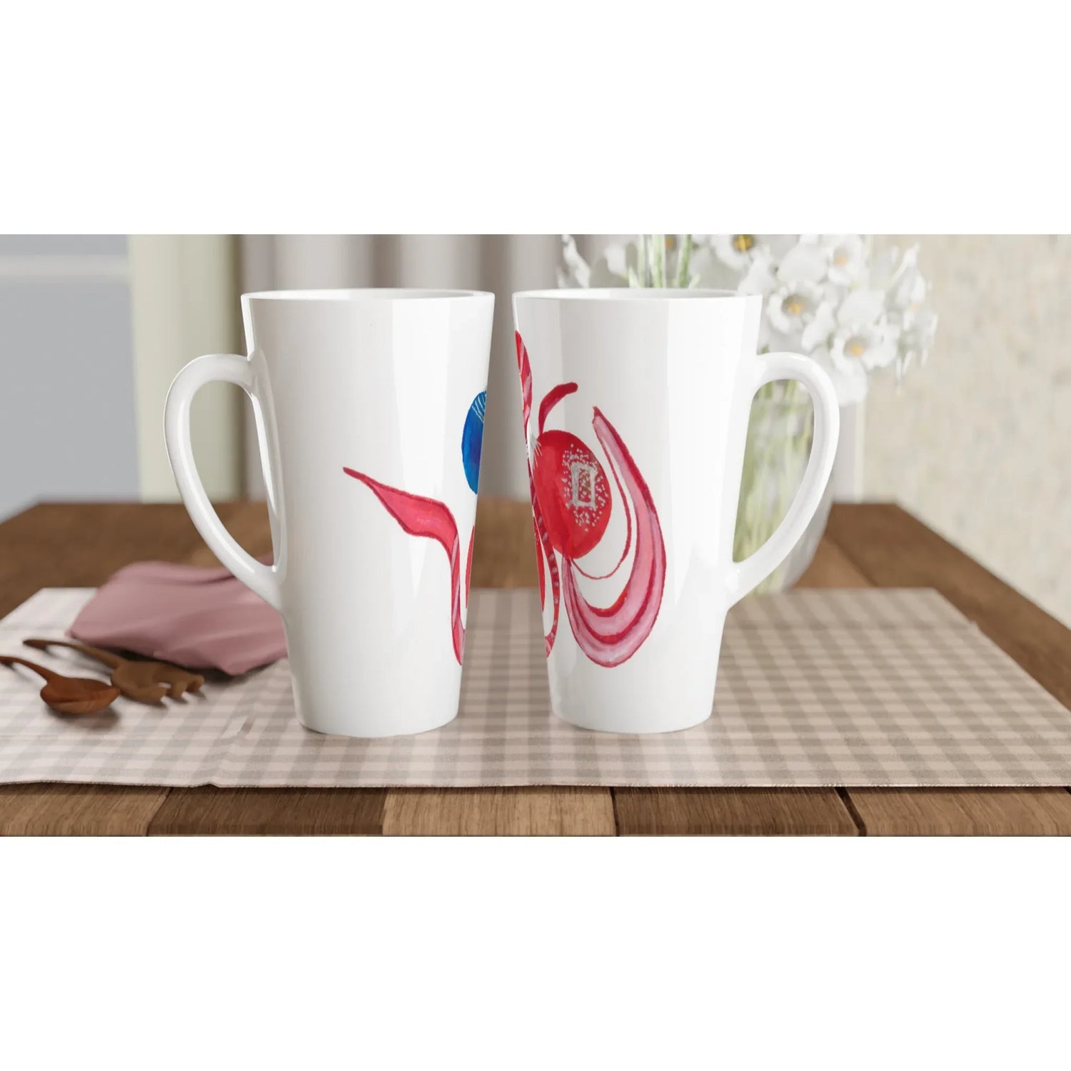 Mug à Latte en Céramique Blanche 500 ml Guirlande – Élégant, durable et brillant - Laure Leprince - Artiste Peintre