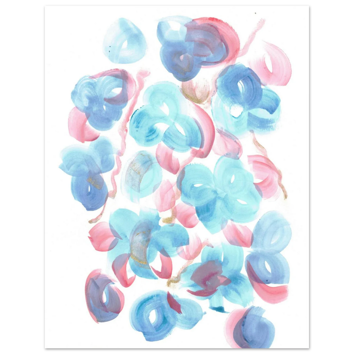 Abstract Floral Blush & Teal: Dreamy Watercolor Art Print on Premium Matte Paper - Laure Leprince - Artiste Peintre