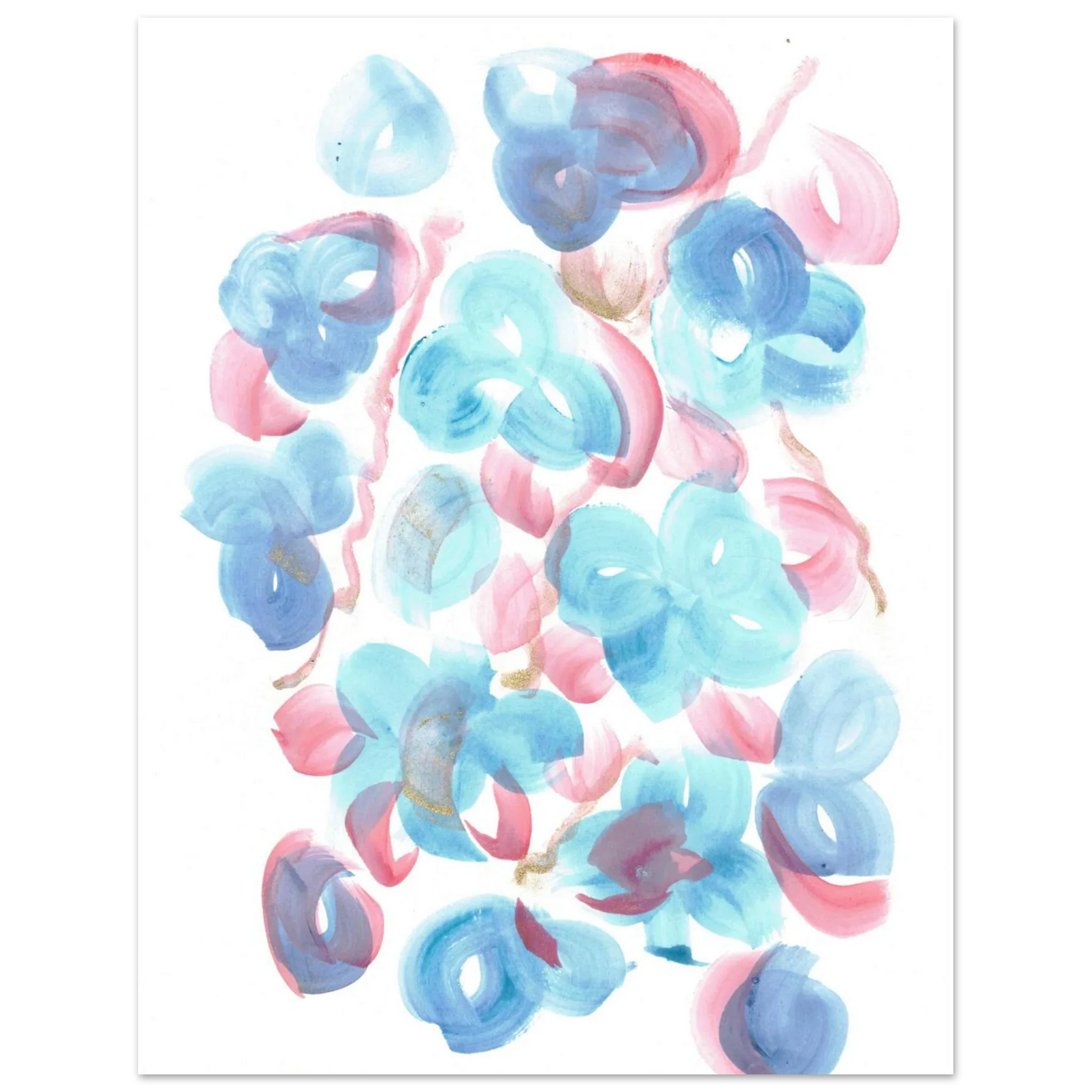 Abstract Floral Blush & Teal: Dreamy Watercolor Art Print on Premium Matte Paper - Laure Leprince - Artiste Peintre