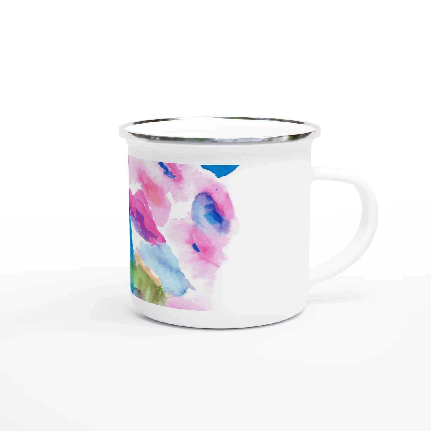 Mug en émail blanc 35 cl Bouquets Rosé – Léger, vintage et résistant - Laure Leprince - Artiste Peintre