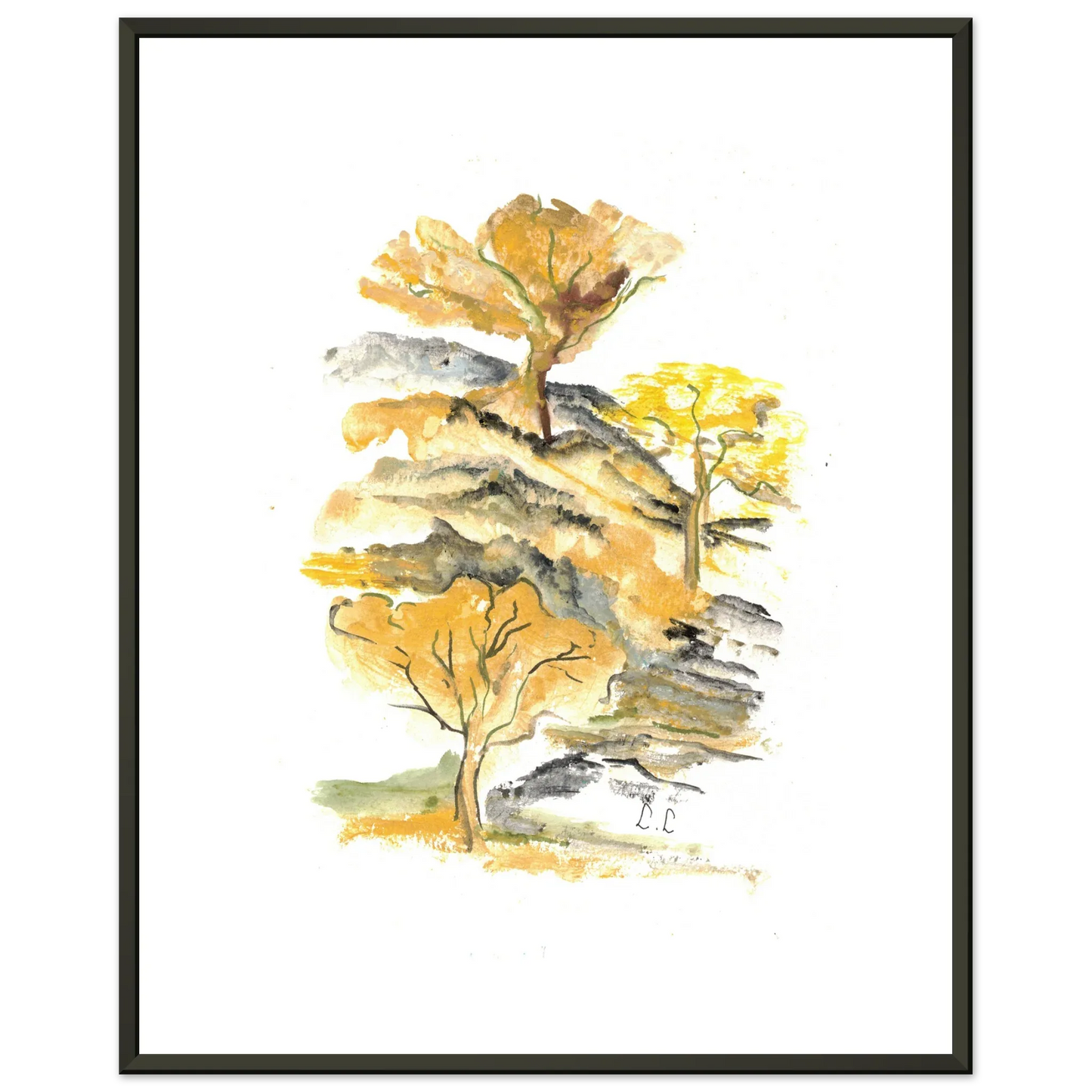 Classic Semi-Glossy Paper Metal Framed Poster Colline d'or - Laure Leprince - Artiste Peintre
