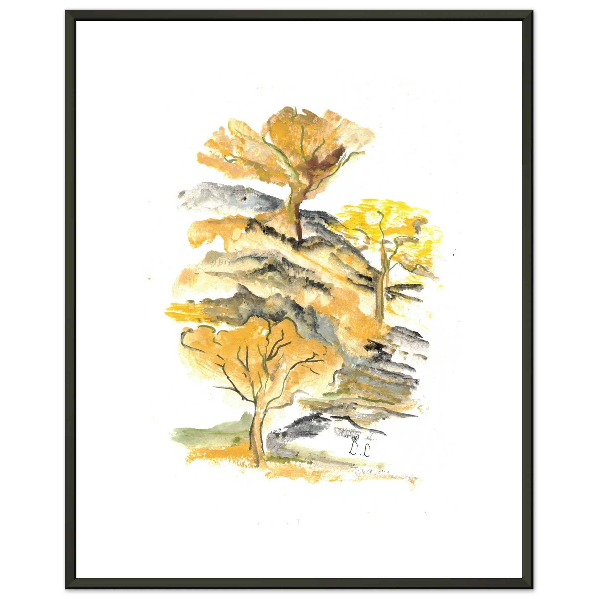 Classic Semi-Glossy Paper Metal Framed Poster Colline d'or - Laure Leprince - Artiste Peintre