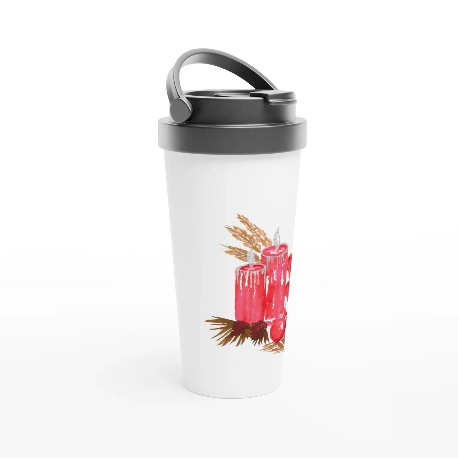 Mug de voyage blanc en acier inoxydable – 44 cl Bougie | Élégant, pratique et isotherme - Laure Leprince - Artiste Peintre