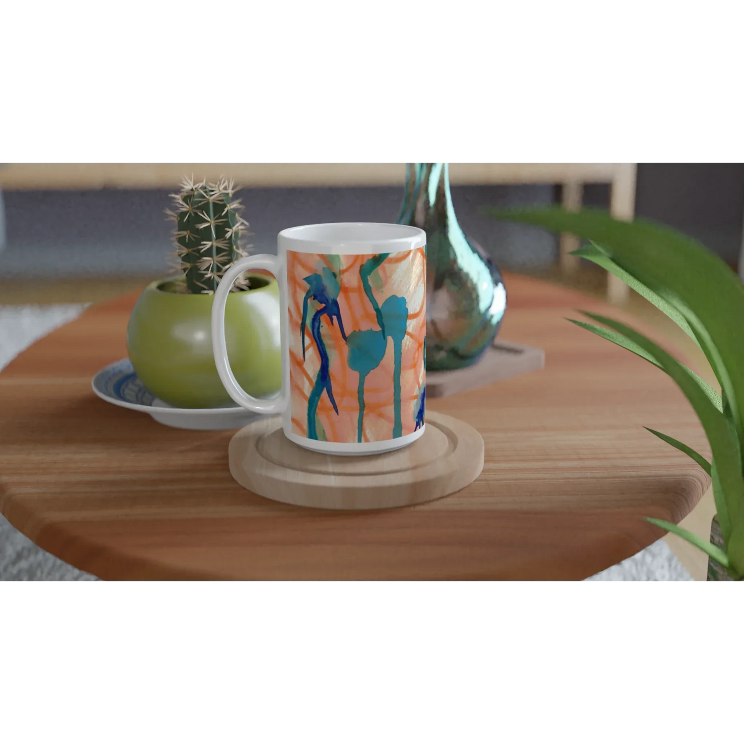 Mug en céramique blanche 44 Saphir Ambre– Grand format, design et qualité durable - Laure Leprince - Artiste Peintre