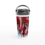 Mug de voyage isotherme 450 ml (15 oz) Crimson Tower - Étanche, réutilisable et design artistique - Laure Leprince - Artiste Peintre