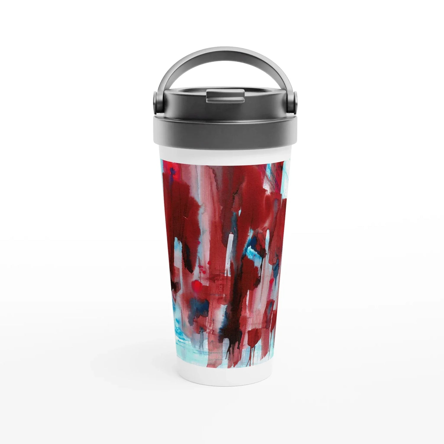 Mug de voyage isotherme 450 ml (15 oz) Crimson Tower - Étanche, réutilisable et design artistique - Laure Leprince - Artiste Peintre
