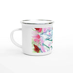 Mug en émail blanc 35 cl Floral – Léger, vintage et résistant - Laure Leprince - Artiste Peintre