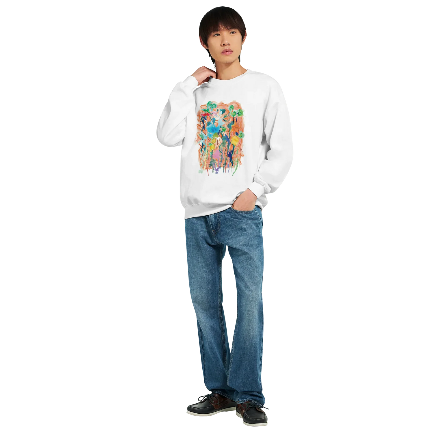 Sweatshirt Unisexe Classique Jardin Lumineux – Impression Artistique Multicolore | Premium Cotton Blend - Laure Leprince - Artiste Peintre