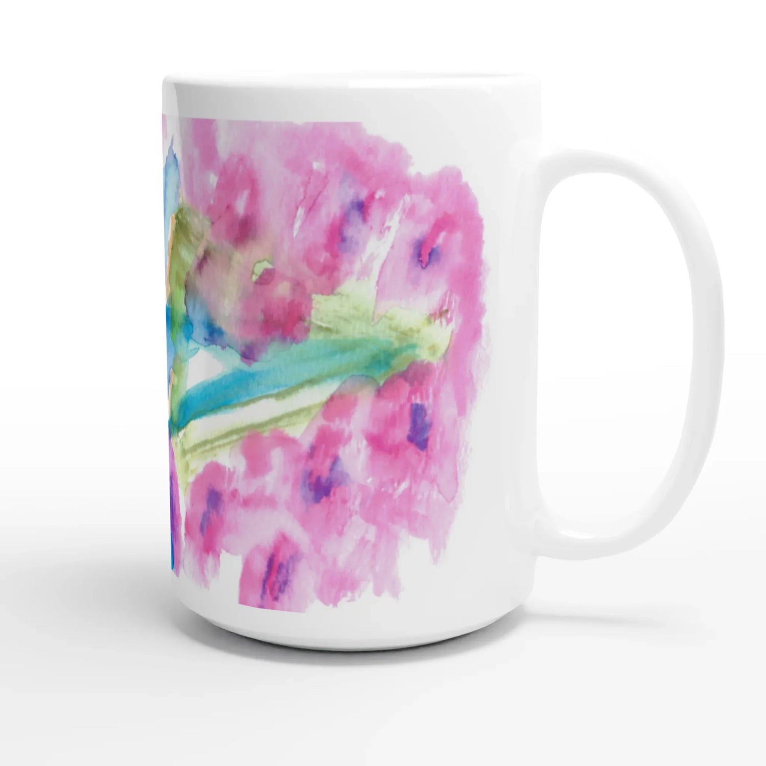 Mug en céramique blanche 44 cl Bouquets rosé – Grand format, design et qualité durable - Laure Leprince - Artiste Peintre