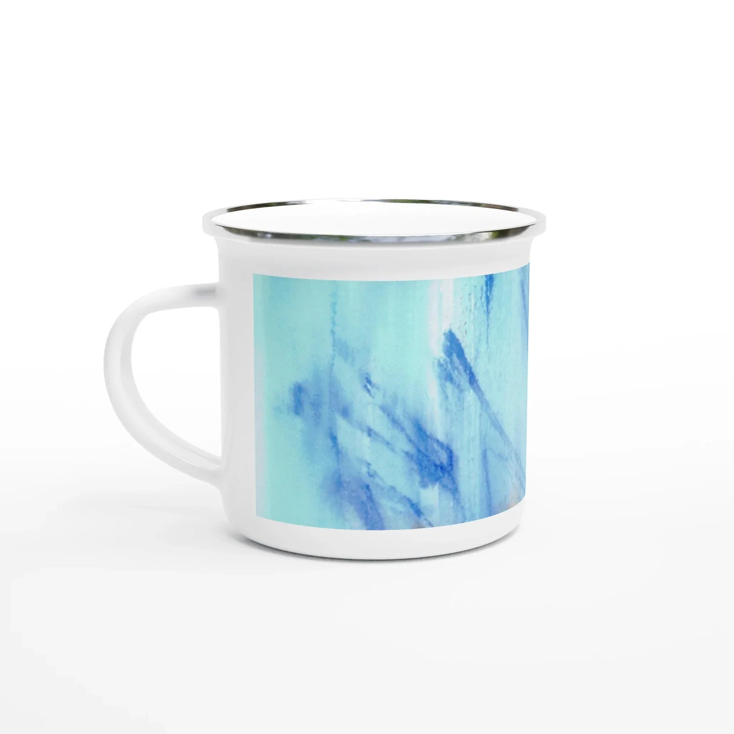 Mug en émail blanc 35 cl City Blue Sprouts – Léger, vintage et résistant - Laure Leprince - Artiste Peintre