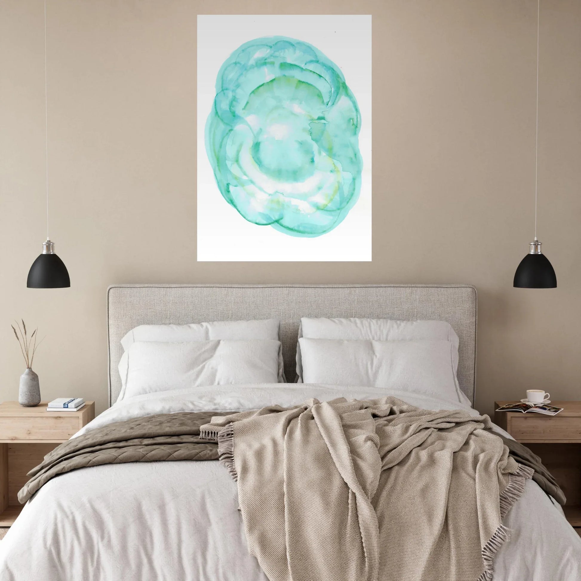 Oceanic Dream Premium Matte Poster - Serene Teal & Green Abstract Watercolor Art - Laure Leprince - Artiste Peintre