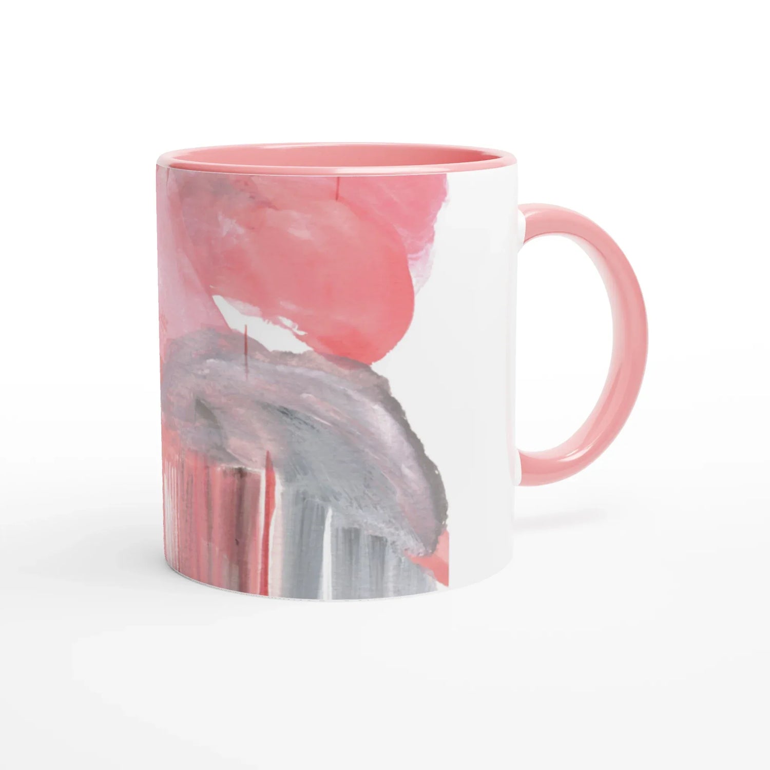 White 11oz Ceramic Mug with Color Inside Blush Cascade - Laure Leprince - Artiste Peintre
