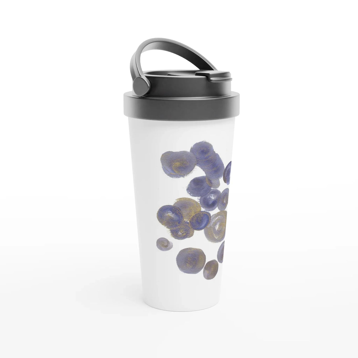 Mug de voyage blanc en acier inoxydable – 44 cl Sphères | Élégant, pratique et isotherme - Laure Leprince - Artiste Peintre