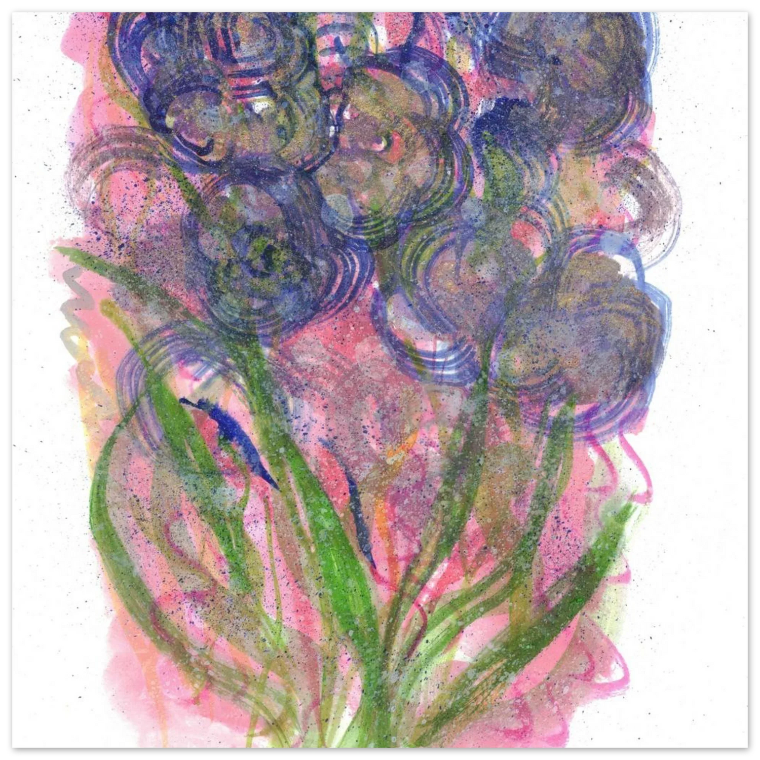 Abstract Floral Watercolor Poster: Radiant Blooms in Purple, Pink & Gold - Premium Matte Paper Art Print - Laure Leprince - Artiste Peintre