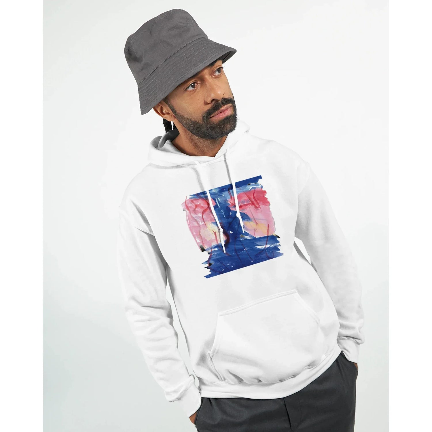 Sweat à capuche unisexe artistique Structure Carmine| Gildan® 18500 White - Laure Leprince - Artiste Peintre