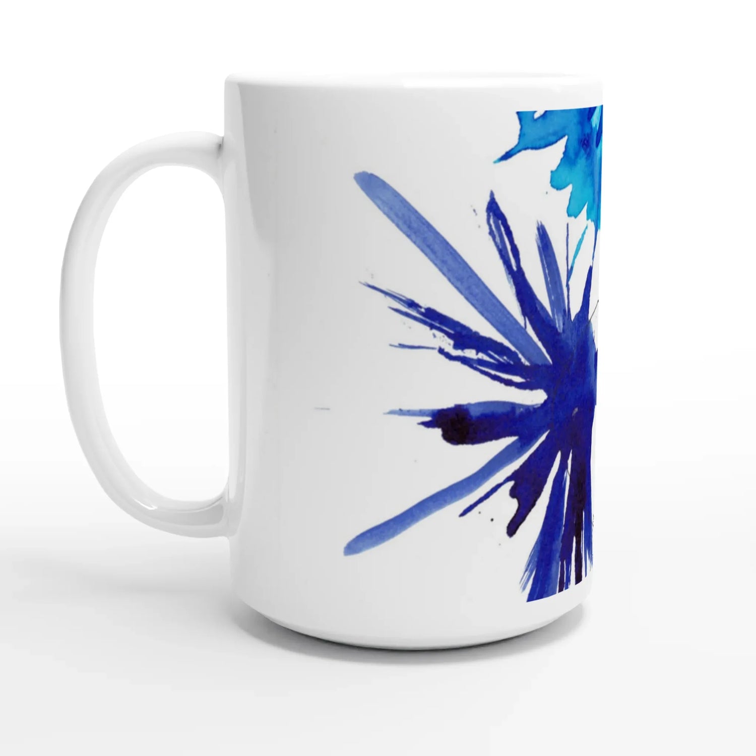 Mug en céramique blanche 44 cl bleuets – Grand format, design et qualité durable - Laure Leprince - Artiste Peintre
