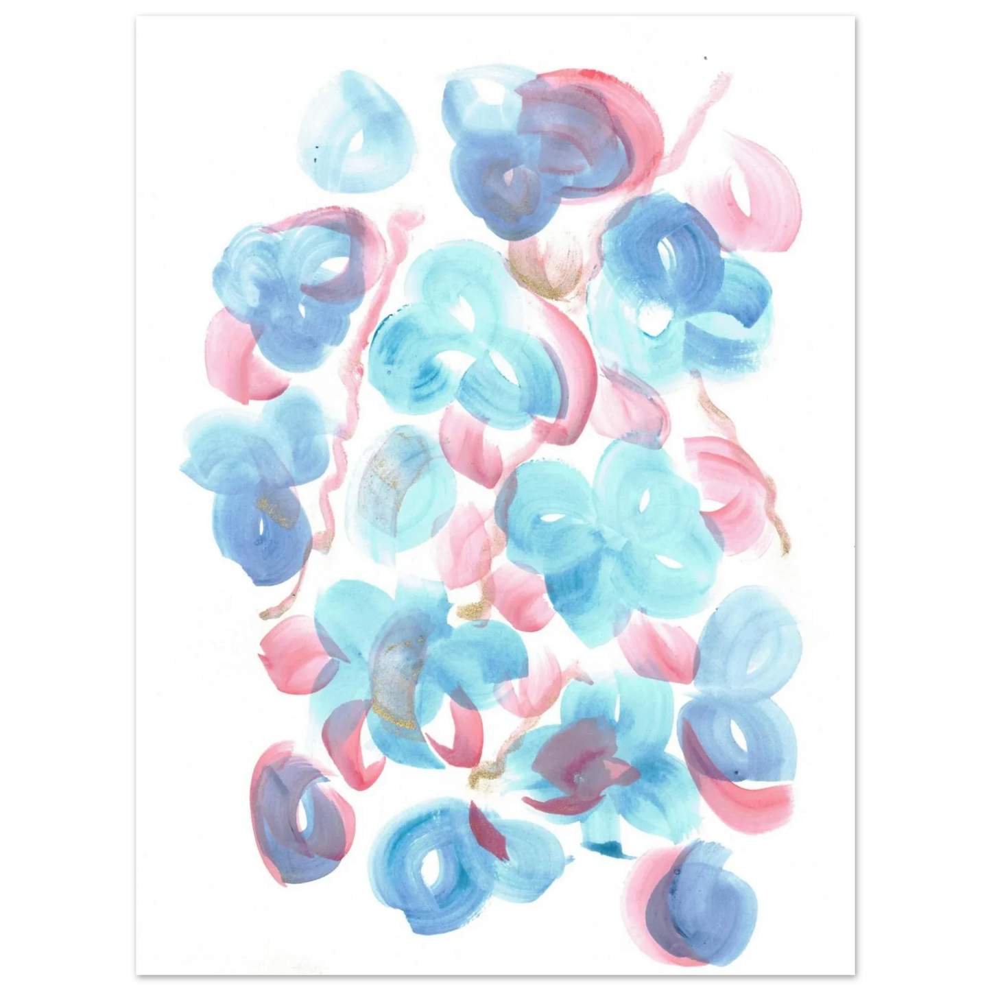 Abstract Floral Blush & Teal: Dreamy Watercolor Art Print on Premium Matte Paper - Laure Leprince - Artiste Peintre