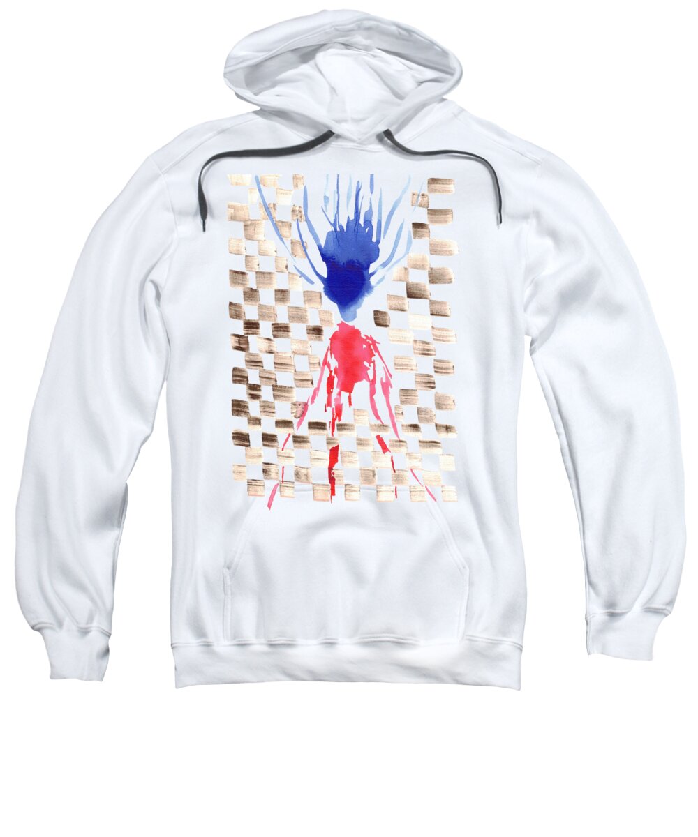 Sweatshirt à capuche Damier Checkerboard Abstract Floral Composition Blue  Red Watercolor -