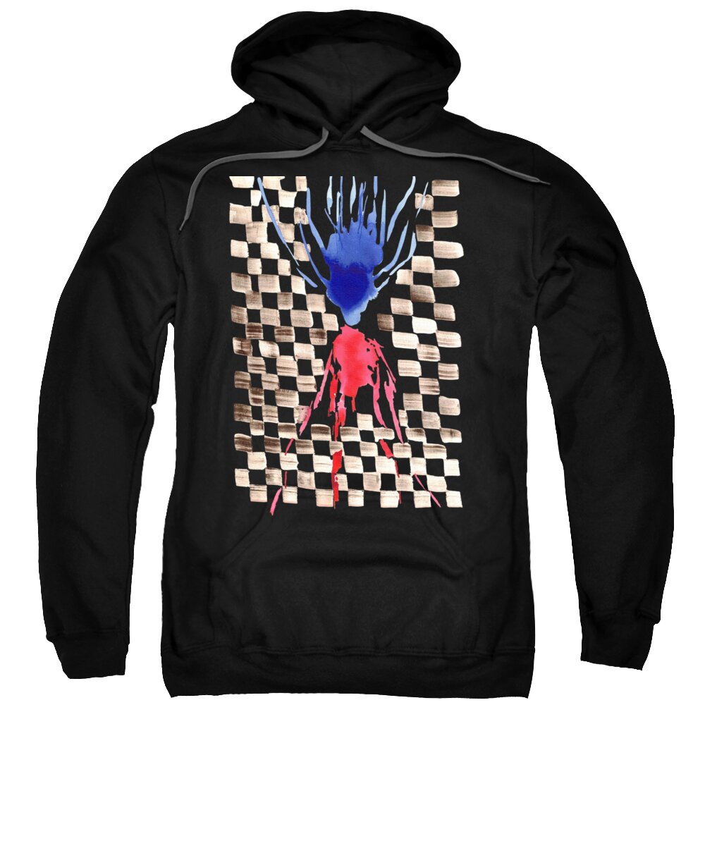 Sweatshirt à capuche Damier Checkerboard Abstract Floral Composition Blue  Red Watercolor -